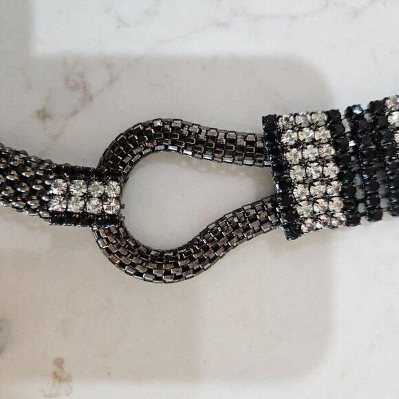 Luxury Dressy OS Black & Silver Crystal Rhinestone Beaded Chain Rope Belt - Picture 8 of 11